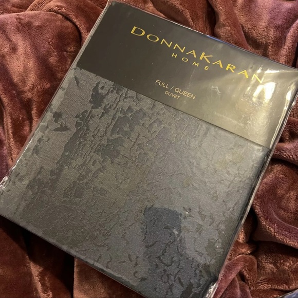 Donna Karan Home Moonscape Textured Jacquard Charcoal Full / Queen Duvet NEW - Picture 2 of 5
